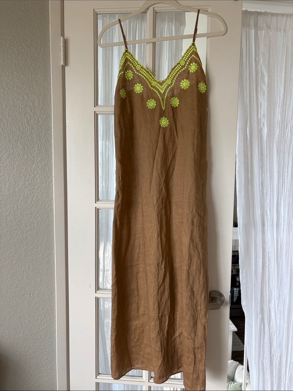 Zara Brown Embroidered Linen Maxi Dress